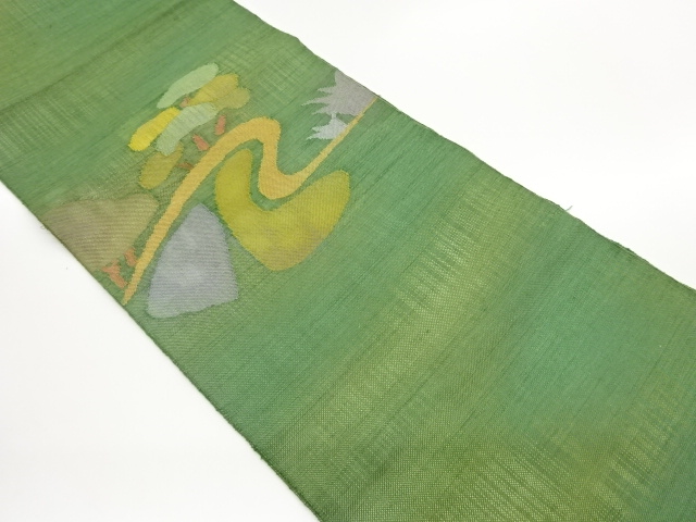 JAPANESE KIMONO / NAGOYA OBI: ABSTRACT LANDSCAPE PATTERN WEAVING GRASS